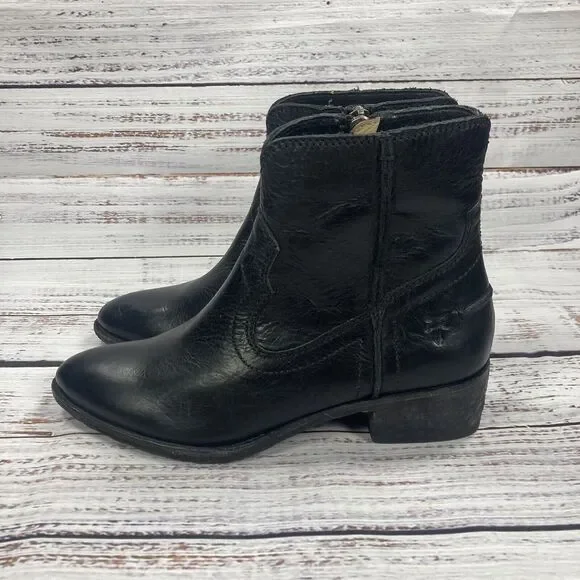 Frye Ray Seam Short Black Leather Western Ankle Boots, Women’s Size 5.5 - Picture 3 of 8